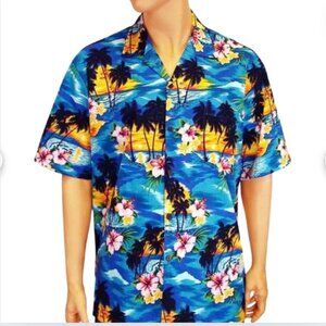 Pacific Legend Authentic Hawaiian 100% Cotton Shirt M Sunset Print Chest Pocket